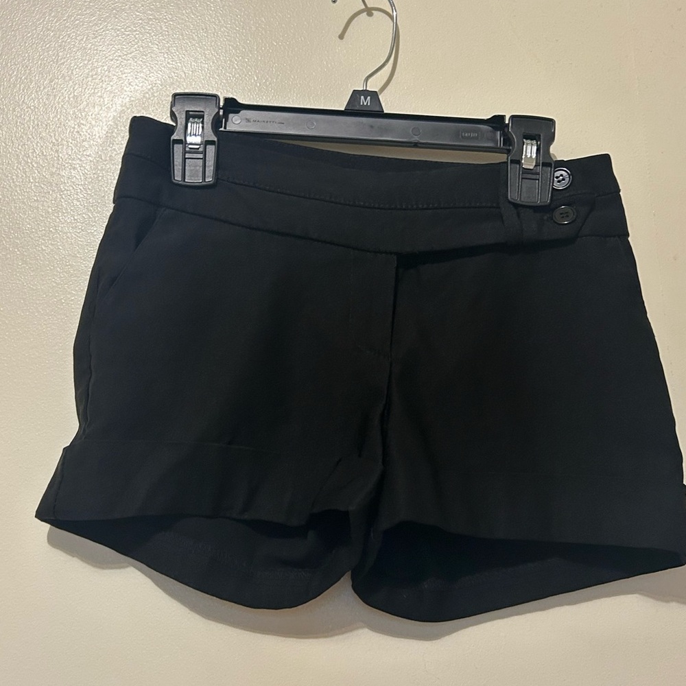 mandee Black Women's Shorts with Cuff Button Waist Detail Poly Spandex Sz 5